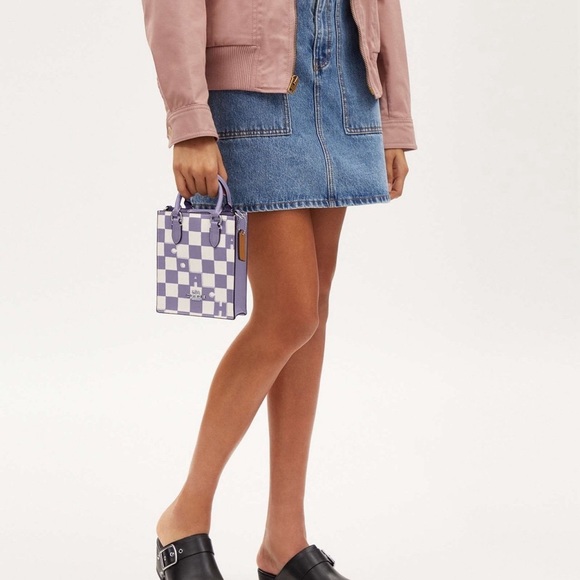 NWT COACH Mini Tote in Violet Checkered CR180 CHECKERBOARD Print Authentic - Picture 7 of 9